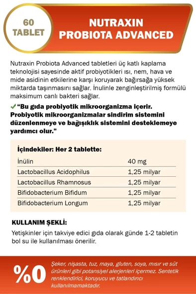 Nutraxin Probiota Advanced 60 Tablet - 5 Milyar Canlı Probiyotik - Resim 3