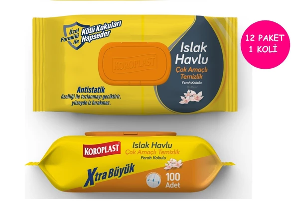 Koroplast Çok Amaçlı Islak Havlu Ferah Koku 100lü Kapaklı 12 Paket 1Koli - 4