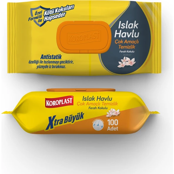 Koroplast Çok Amaçlı Islak Havlu Ferah Koku 100lü Kapaklı 12 Paket 1Koli - 2
