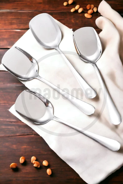 Madamev 4'lü Lüx Servis Kaşığı Seti Büyük Boy Paslanmaz Çelik Kaşık Salata Pasta Yemek Servis Mutfak Kaşığı - 3