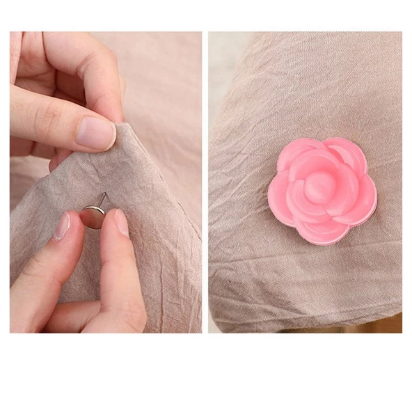 8 Adet Pembe Gül Desenli Yorgan Kılıfı Sabitleyici Nevresim Kılıfı Koltuk Örtüsü Sabitleme Aparatı - 3