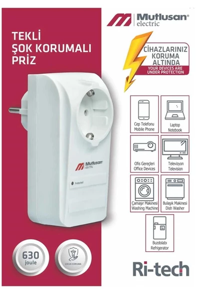 Topraklı Tekli Akım Korumalı Priz Şok Koruma Priz Ani Elektrik Kesinti Dalgalanma Koruma Pirizi - 2