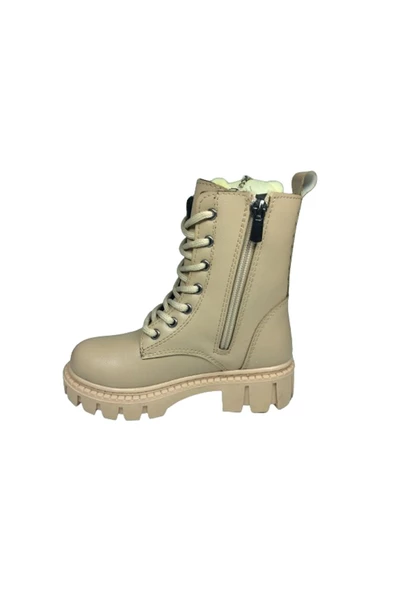 OrtopedikAL 1087 Patik Kız Çocuk Nut Bej 2 Ayıcıklı Bot Bağcıklı Yanı Fermuarlı Anatomik - 3