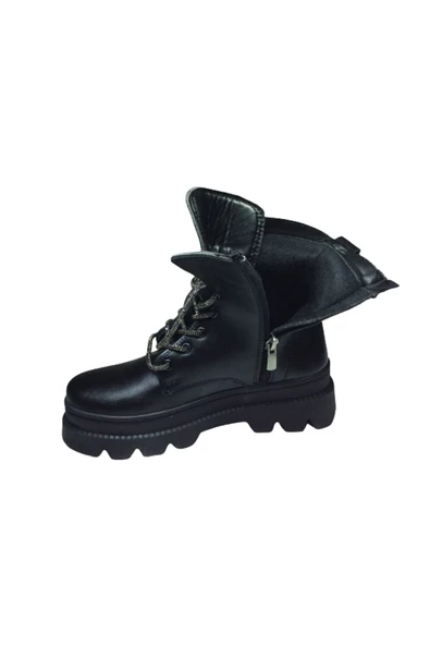 OrtopedikAL Womenly Style 2002 Kadın Siyah Taşlı Postal Bot Bağcıklı Ve Fermuarlı - 4