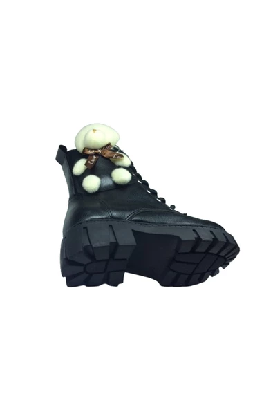 OrtopedikAL 1087 Patik Kız Çocuk Siyah 2 Ayıcıklı Bot Bağcıklı Yanı Fermuarlı Anatomik - 5