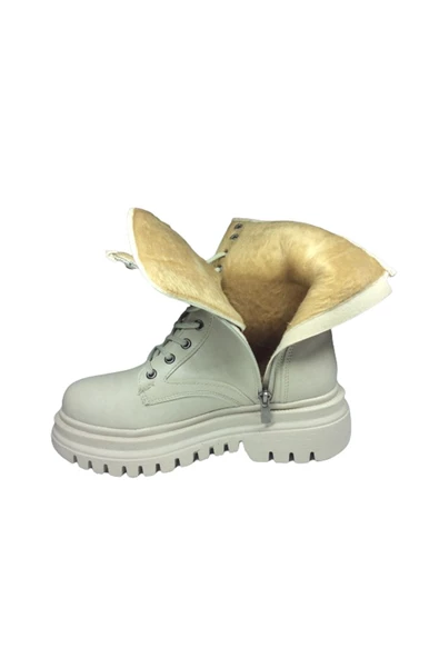 OrtopedikAL Womenly Style 2005 Kadın Bot Bej Yanı Paraşüt Kumaş Bağcıklı Ve Fermuarlı Bot Suni Deri - 3