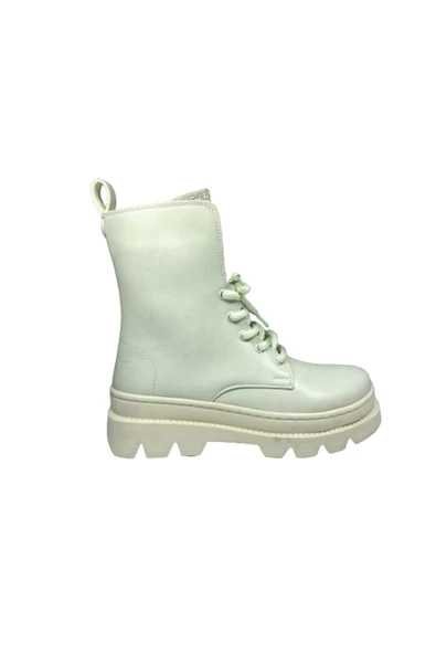 OrtopedikAL Womenly Style 2002 Kadın Ten Bej Rengi Taşlı Postal Bot Bağcıklı Ve Fermuarlı - 2