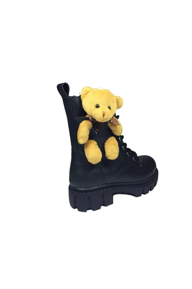 OrtopedikAL 1087 Patik Kız Çocuk Siyah Ayıcıklı Bot Bağcıklı Yanı Fermuarlı Anatomik - 4