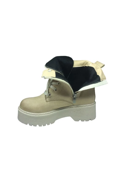 OrtopedikAL Womenly Style 2001 Kadın Ten Bej Süet Bot Suni Deri Bağcıklı Ve Fermuarlı - 3