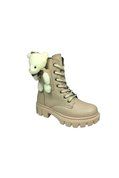 OrtopedikAL 1087 Patik Kız Çocuk Nut Bej 2 Ayıcıklı Bot Bağcıklı Yanı Fermuarlı Anatomik - 2