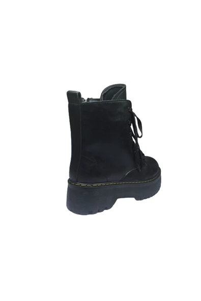 OrtopedikAL Womenly Style 2001 Kadın Siyah Bot Suni Deri Bağcıklı Ve Fermuarlı - 4