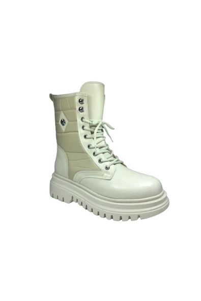 OrtopedikAL Womenly Style 2005 Kadın Bot Bej Yanı Paraşüt Kumaş Bağcıklı Ve Fermuarlı Bot Suni Deri - 2