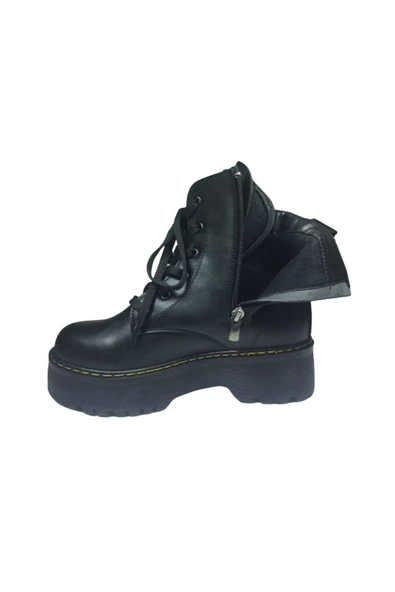 OrtopedikAL Womenly Style 2001 Kadın Siyah Bot Suni Deri Bağcıklı Ve Fermuarlı - 3