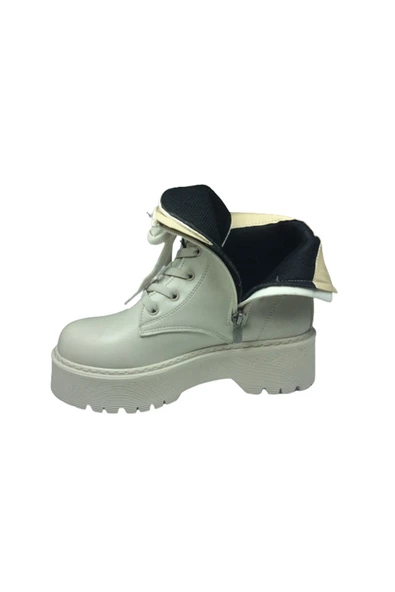 OrtopedikAL Womenly Style 2001 Kadın Bej Bot Suni Deri Bağcıklı Ve Fermuarlı - 3