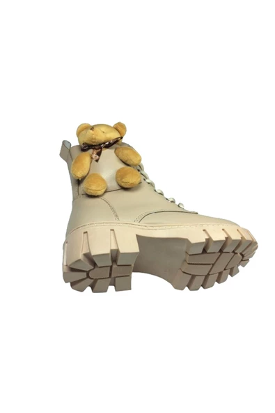 OrtopedikAL 1087 Patik Kız Çocuk Nut Bej Ayıcıklı Bot Bağcıklı Yanı Fermuarlı Anatomik - 5