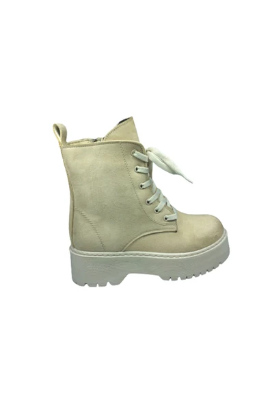 OrtopedikAL Womenly Style 2001 Kadın Ten Bej Süet Bot Suni Deri Bağcıklı Ve Fermuarlı - 2