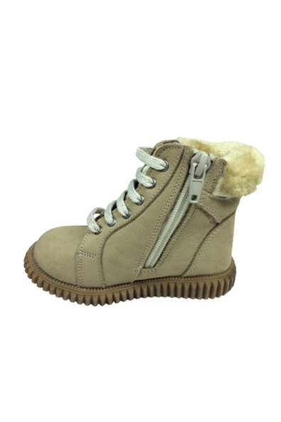 Perlina Ortopedika Bebe Kız Çocuk Bot 1329-8 Bej Nubuk Taşlı Tüylü %100 Deri Ortopedik Anatomik - 3