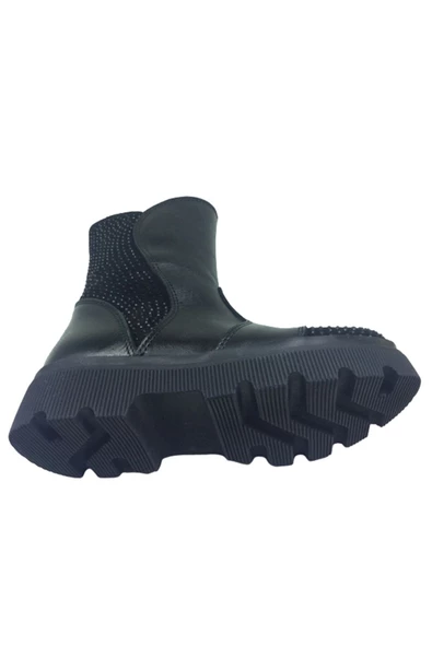 fikretbebe Ortopedika Lolita Patik Kız Çocuk Bot Siyah Taşlı % 100 Deri Anatomik - 5