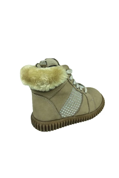 Perlina Ortopedika Bebe Kız Çocuk Bot 1329-8 Bej Nubuk Taşlı Tüylü %100 Deri Ortopedik Anatomik - 4