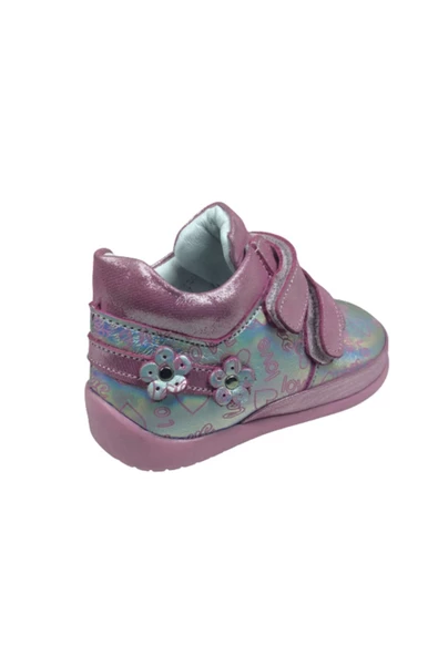 ÖZPINARCI Ortopedikal Bebe Kız Çocuk Bot Pembe-gümüş Baskılı Cırtlı Deri Ortopedik Anatomik - Resim 4