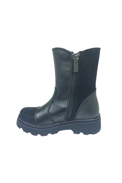 fikretbebe Ortopedika Lolita Patik Kız Çocuk Bot Siyah Taşlı % 100 Deri Anatomik - 3