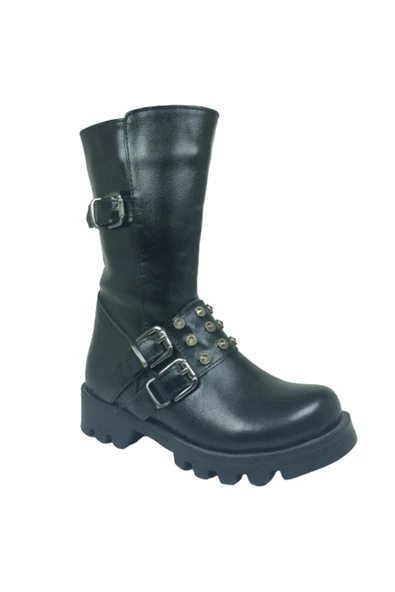 fikretbebe Ortopedika Lolita Patik Kız Çocuk Çizme Siyah Önden Tokalı Fermuarlı % 100 Deri Anatomik - 2