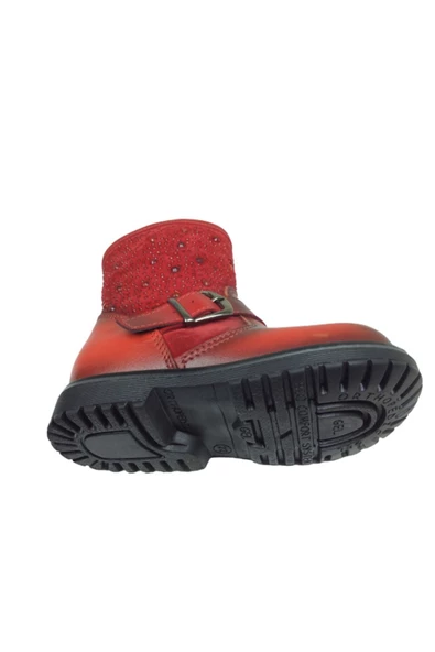 fikretbebe Kız Çocuk Kırmızı Taşlı Tokalı Fermuarlı Deri Anatomik Bot - 5