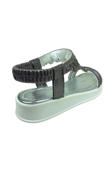 grafen Ortopedikal Filet Kiz Çocuk Sandalet Platin Yaprak Desen Taşli Topuklu Abiye - 4