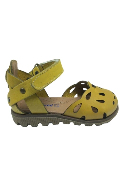 raduno Ortopedika Bebe Kız Sandalet Hardal Önü Delikli Lazerli Bilekten Cirtli % 100 Deri - 2