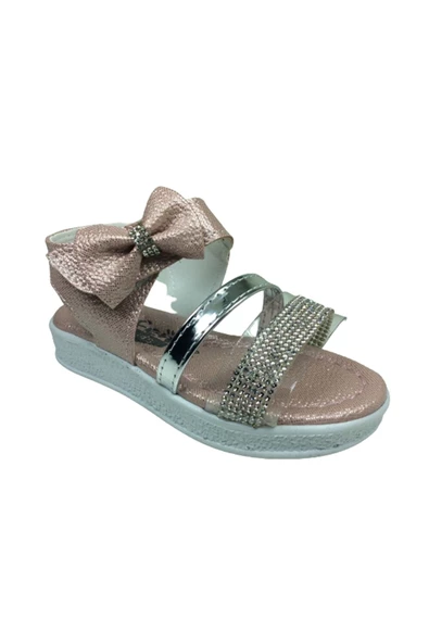 OrtopedikAL Grafen Patik Kız Çocuk Sandalet Pudra Şeffaf Taşlı Abiye Ayakkabı - 2