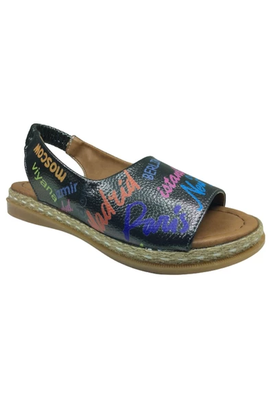 OrtopedikAL 1506 (plm) Filet Kız Sandalet Platin Baskı Desenli Yazılı Arkası Lastikli - 2