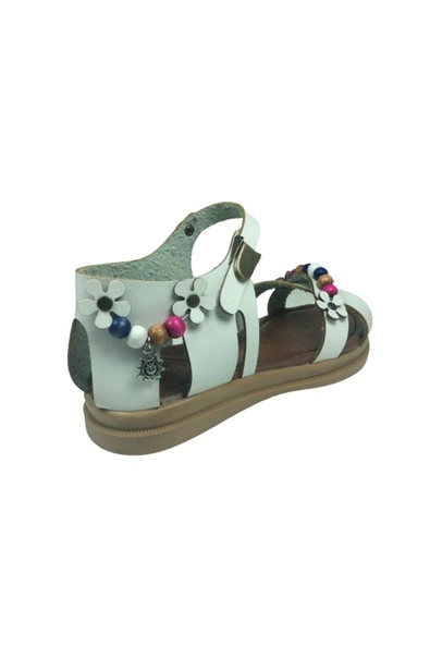 OrtopedikAL Grafen Filet Kız Çocuk Sandalet Beyaz Çapraz Atkılı Boncuklu Günlük Ayakkabı - 4