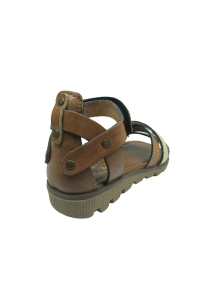 raduno Kız Çocuk Kahverengi Hakiki Deri Önü Renkli Sandalet - 4