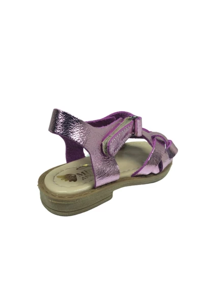 Turkuaz Kız Çocuk Pembe Simli Hakiki Deri Sandalet - 4