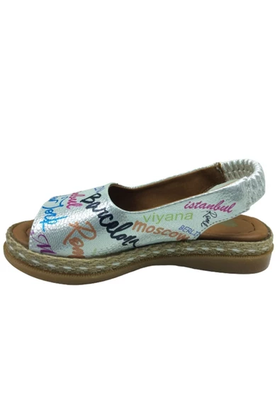 OrtopedikAL 1506 (plm) Patik Kız Sandalet Gümüş Baskı Desenli Yazılı Arkası Lastikli - 3