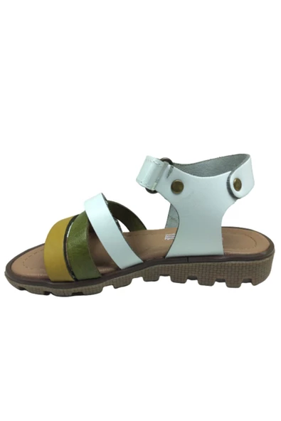 raduno Çocuk Beyaz Deri Önü Hardal Bilekten Cırtlı Sandalet - 3