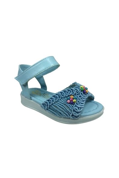 OrtopedikAL 1506 (plm) Patik Kız Çocuk Sandalet Mavi Dantelli Örgülü Triko - 2