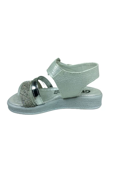 OrtopedikAL Grafen Patik Kız Çocuk Sandalet Sedef Şeffaf Taşlı Abiye Ayakkabı - 3