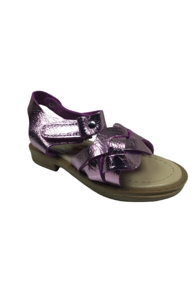 Turkuaz Kız Çocuk Pembe Simli Hakiki Deri Sandalet - 2