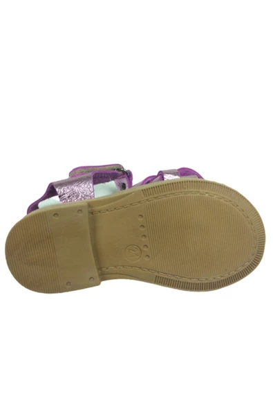 Turkuaz Kız Çocuk Pembe Simli Hakiki Deri Sandalet - 5