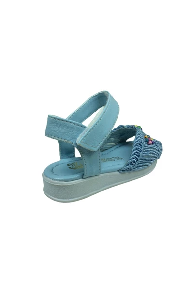 OrtopedikAL 1506 (plm) Patik Kız Çocuk Sandalet Mavi Dantelli Örgülü Triko - 4