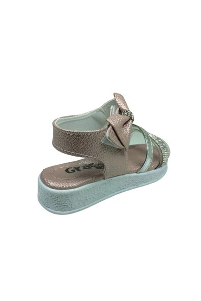 OrtopedikAL Grafen Patik Kız Çocuk Sandalet Pudra Şeffaf Taşlı Abiye Ayakkabı - 4