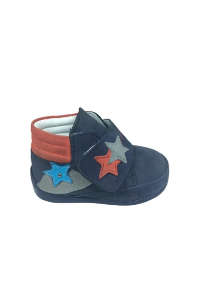 ÖZPINARCI Ortopedikal Erkek Çocuk Bot Lacivert Yıldızlı Tek Cırtlı Deri Ortopedik Anatomik