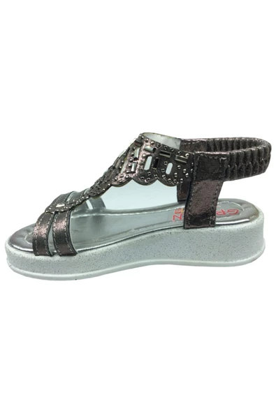 grafen Ortopedika Patik Kiz Çocuk Sandalet Platin Yaprak Desen Taşli Topuklu Abiye - 3