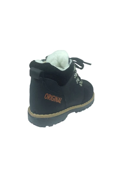 Happy Kids Erkek Çocuk Siyah Deri Ortopedik Anatomik Bağcıklı Fermuarlı Bot - 4