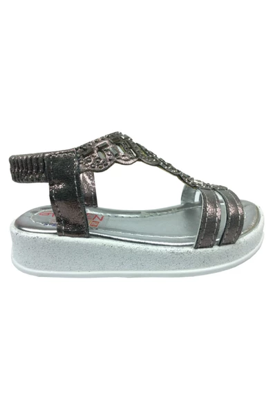 grafen Ortopedika Patik Kiz Çocuk Sandalet Platin Yaprak Desen Taşli Topuklu Abiye - 2