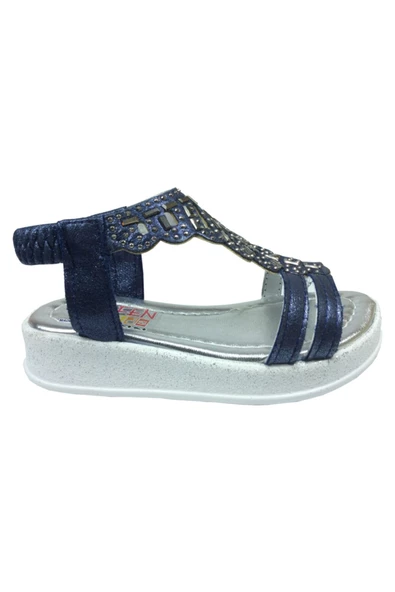 grafen Tipiş Tipiş Patik Kiz Çocuk Sandalet Lacivert Yaprak Desen Taşli Topuklu Abiye - 2