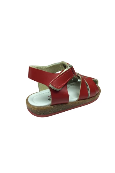 OrtopedikAL 1001 Bebe Unisex Kız Erkek Sandalet Kırmızı Direkli Bilekten Cırtlı % 100 Deri - 4