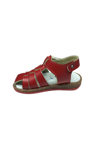 OrtopedikAL 1001 Bebe Unisex Kız Erkek Sandalet Kırmızı Direkli Bilekten Cırtlı % 100 Deri - 3