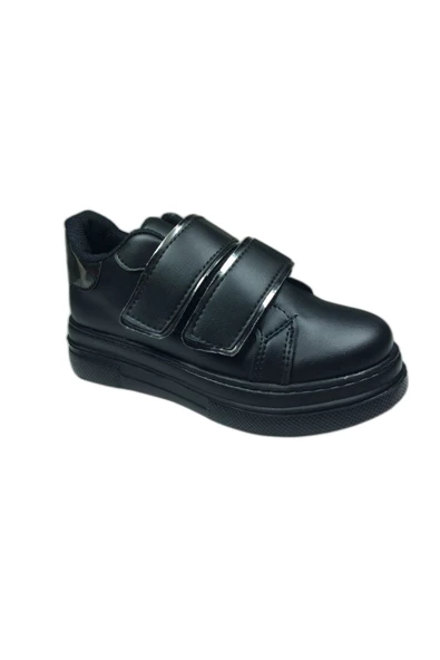 OrtopedikAL 1087 Kız Çocuk Siyah-Platin Cırtlı Sneaker Spor Ayakkabı